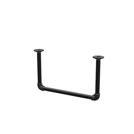 Varão de roupa suspenso do teto em tubo de aço pintado de preto mate Ø 27 mm — largura 46 cm, altura sob o teto 27 cm, vista de três quartos sobre fundo branco
