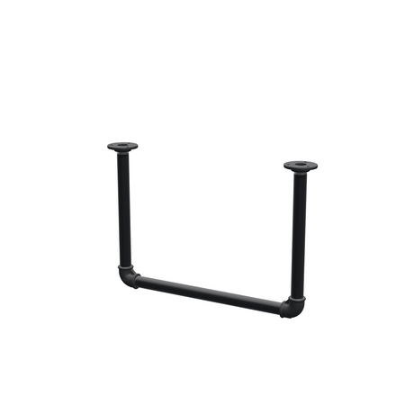 Varão de roupa suspenso do teto em tubo de aço pintado de preto mate Ø 27 mm — largura 46 cm, altura sob o teto 32 cm, vista de três quartos sobre fundo branco