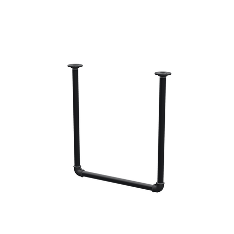 Varão de roupa suspenso do teto em tubo de aço pintado de preto mate Ø 27 mm — largura 46 cm, altura sob o teto 52 cm, vista de três quartos sobre fundo branco