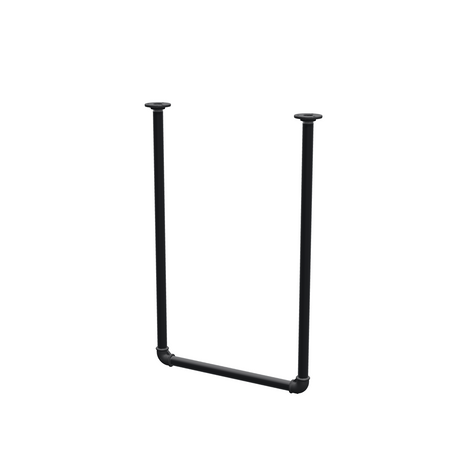 Varão de roupa suspenso do teto em tubo de aço pintado de preto mate Ø 27 mm — largura 46 cm, altura sob o teto 72 cm, vista de três quartos sobre fundo branco