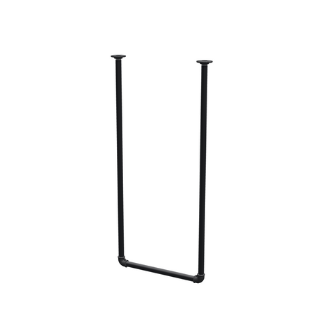 Varão de roupa suspenso do teto em tubo de aço pintado de preto mate Ø 27 mm — largura 46 cm, altura sob o teto 102 cm, vista de três quartos sobre fundo branco