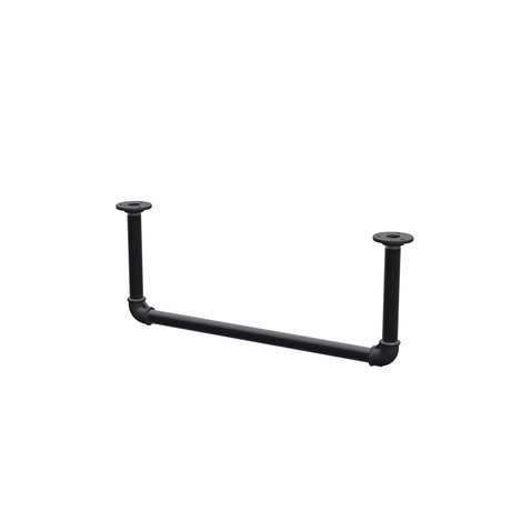 Varão de roupa suspenso do teto em tubo de aço pintado de preto mate Ø 27 mm — largura 56 cm, altura sob o teto 22 cm, vista de três quartos sobre fundo branco