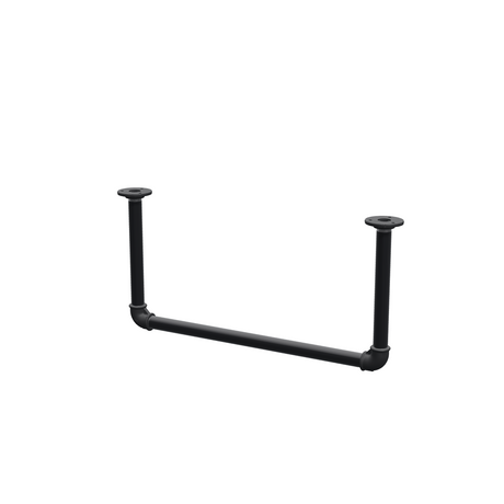 Varão de roupa suspenso do teto em tubo de aço pintado de preto mate Ø 27 mm — largura 56 cm, altura sob o teto 27 cm, vista de três quartos sobre fundo branco