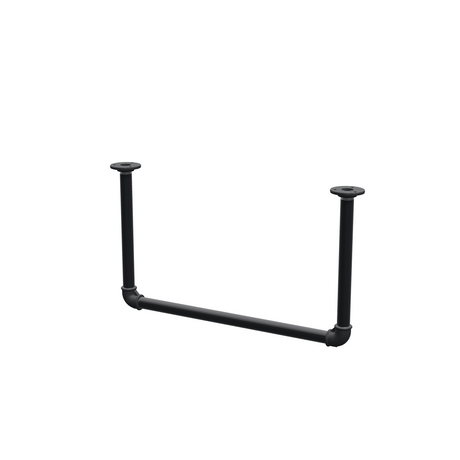 Varão de roupa suspenso do teto em tubo de aço pintado de preto mate Ø 27 mm — largura 56 cm, altura sob o teto 32 cm, vista de três quartos sobre fundo branco