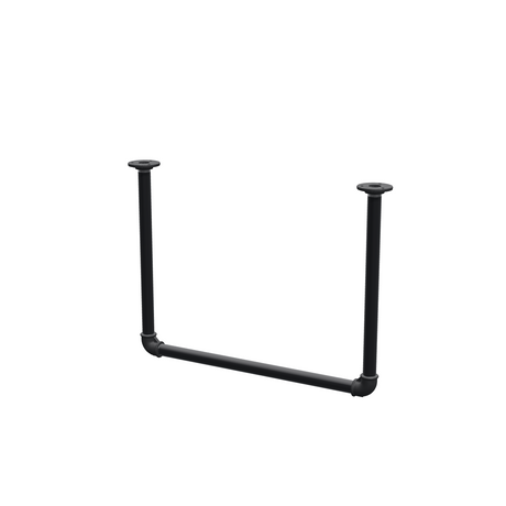 Varão de roupa suspenso do teto em tubo de aço pintado de preto mate Ø 27 mm — largura 56 cm, altura sob o teto 42 cm, vista de três quartos sobre fundo branco