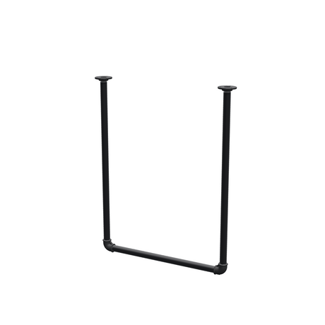 Varão de roupa suspenso do teto em tubo de aço pintado de preto mate Ø 27 mm — largura 56 cm, altura sob o teto 72 cm, vista de três quartos sobre fundo branco