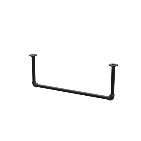 Varão de roupa suspenso do teto em tubo de aço pintado de preto mate Ø 27 mm — largura 76 cm, altura sob o teto 27 cm, vista de três quartos sobre fundo branco