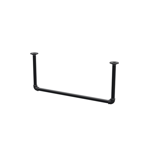 Varão de roupa suspenso do teto em tubo de aço pintado de preto mate Ø 27 mm — largura 76 cm, altura sob o teto 32 cm, vista de três quartos sobre fundo branco