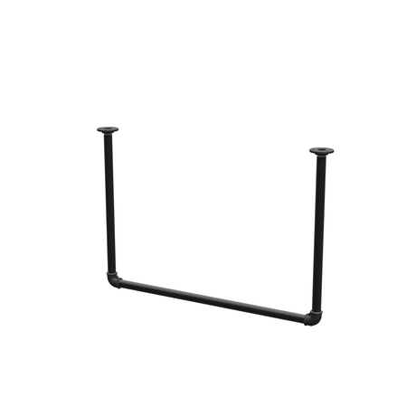 Varão de roupa suspenso do teto em tubo de aço pintado de preto mate Ø 27 mm — largura 76 cm, altura sob o teto 52 cm, vista de três quartos sobre fundo branco