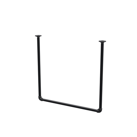 Varão de roupa suspenso do teto em tubo de aço pintado de preto mate Ø 27 mm — largura 76 cm, altura sob o teto 72 cm, vista de três quartos sobre fundo branco