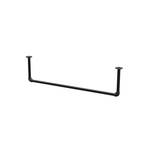 Varão de roupa suspenso do teto em tubo de aço pintado de preto mate Ø 27 mm — largura 106 cm, altura sob o teto 27 cm, vista de três quartos sobre fundo branco