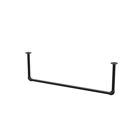 Varão de roupa suspenso do teto em tubo de aço pintado de preto mate Ø 27 mm — largura 106 cm, altura sob o teto 32 cm, vista de três quartos sobre fundo branco