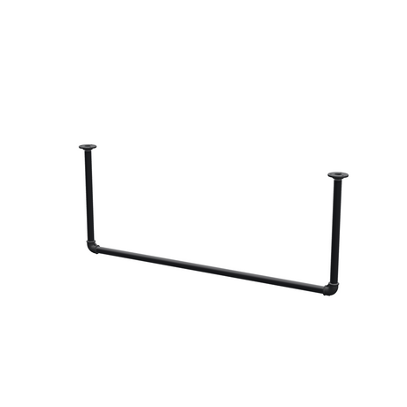 Varão de roupa suspenso do teto em tubo de aço pintado de preto mate Ø 27 mm — largura 106 cm, altura sob o teto 42 cm, vista de três quartos sobre fundo branco