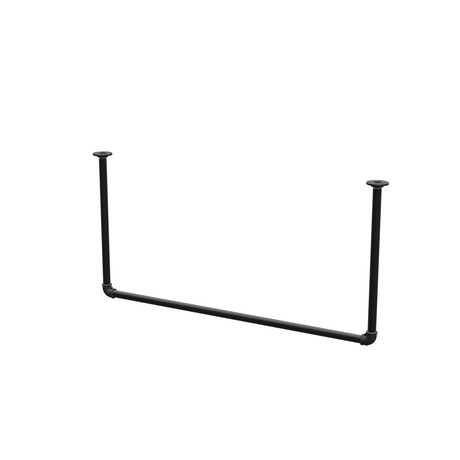 Varão de roupa suspenso do teto em tubo de aço pintado de preto mate Ø 27 mm — largura 106 cm, altura sob o teto 52 cm, vista de três quartos sobre fundo branco