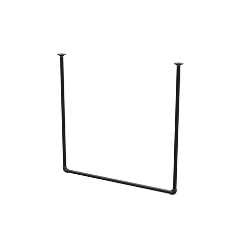 Varão de roupa suspenso do teto em tubo de aço pintado de preto mate Ø 27 mm — largura 106 cm, altura sob o teto 102 cm, vista de três quartos sobre fundo branco
