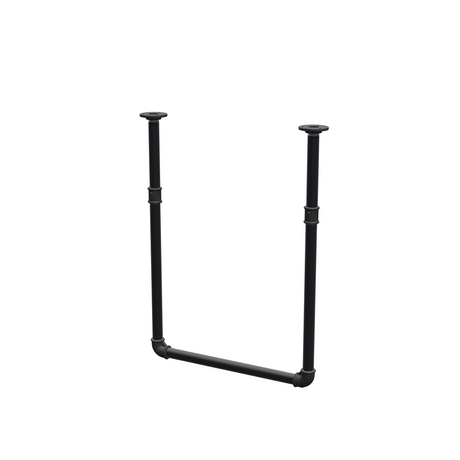 Varão de roupa suspenso do teto em tubo de aço pintado de preto mate Ø 27 mm — largura 46 cm, altura sob o teto 63 cm, vista de três quartos sobre fundo branco