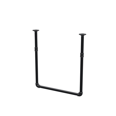 Varão de roupa suspenso do teto em tubo de aço pintado de preto mate Ø 27 mm — largura 56 cm, altura sob o teto 63 cm, vista de três quartos sobre fundo branco