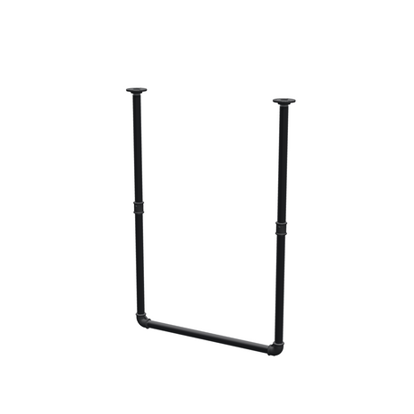 Varão de roupa suspenso do teto em tubo de aço pintado de preto mate Ø 27 mm — largura 56 cm, altura sob o teto 83 cm, vista de três quartos sobre fundo branco