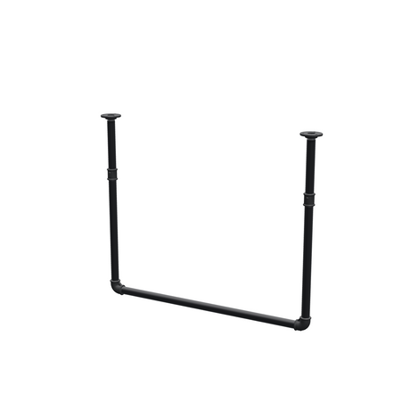 Varão de roupa suspenso do teto em tubo de aço pintado de preto mate Ø 27 mm — largura 76 cm, altura sob o teto 63 cm, vista de três quartos sobre fundo branco
