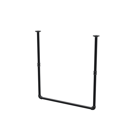 Varão de roupa suspenso do teto em tubo de aço pintado de preto mate Ø 27 mm — largura 76 cm, altura sob o teto 83 cm, vista de três quartos sobre fundo branco