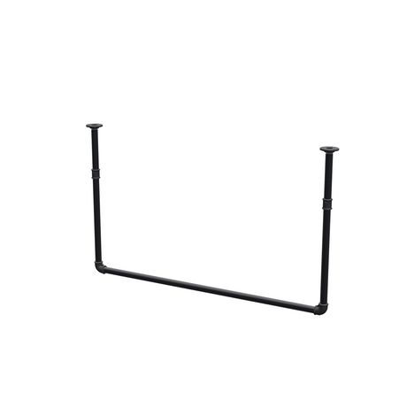Varão de roupa suspenso do teto em tubo de aço pintado de preto mate Ø 27 mm — largura 106 cm, altura sob o teto 63 cm, vista de três quartos sobre fundo branco