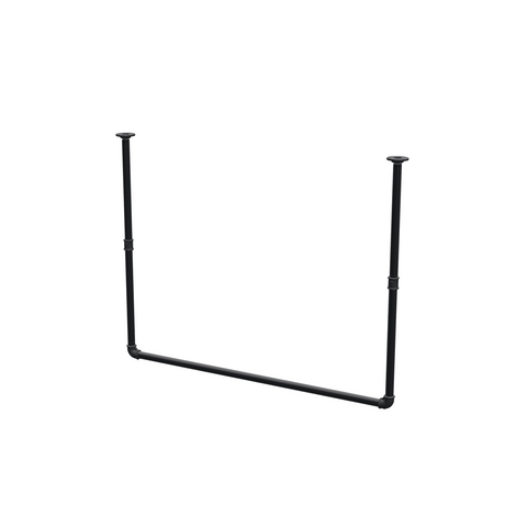 Varão de roupa suspenso do teto em tubo de aço pintado de preto mate Ø 27 mm — largura 106 cm, altura sob o teto 83 cm, vista de três quartos sobre fundo branco