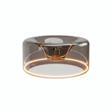 Lâmpada LED donut E27 em vidro fumado, Ø 195 mm, acesa, anel de luz quente, fundo branco