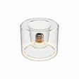 Lâmpada LED donut E27 em vidro transparente, Ø 120 mm, acesa, anel de luz quente, fundo branco