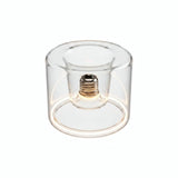 Lâmpada LED donut E27 em vidro transparente, Ø 120 mm, acesa, anel de luz quente, fundo branco