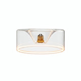 Lâmpada LED donut E27 em vidro transparente, Ø 195 mm, acesa, anel de luz quente, fundo branco