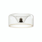 Lâmpada LED donut E27 em vidro transparente, Ø 195 mm, vista de três quartos, fundo branco
