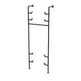 Étagère-penderie murale en tuyaux de plomberie noirs Ø 27 mm — largeur 70 cm, 4 tablettes, vue de trois quarts sur fond blanc