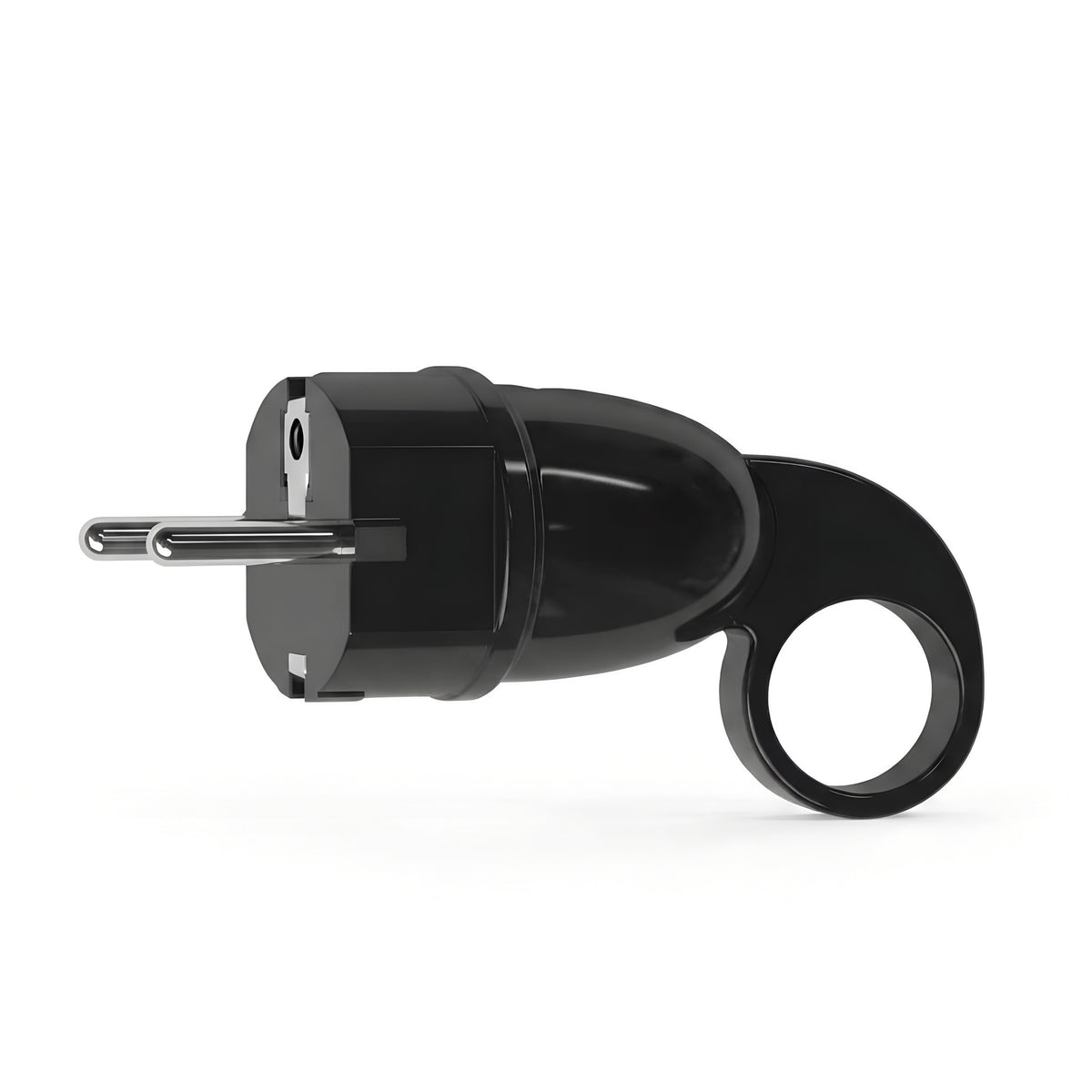 Ficha macho Schuko com anel extrator — Preto