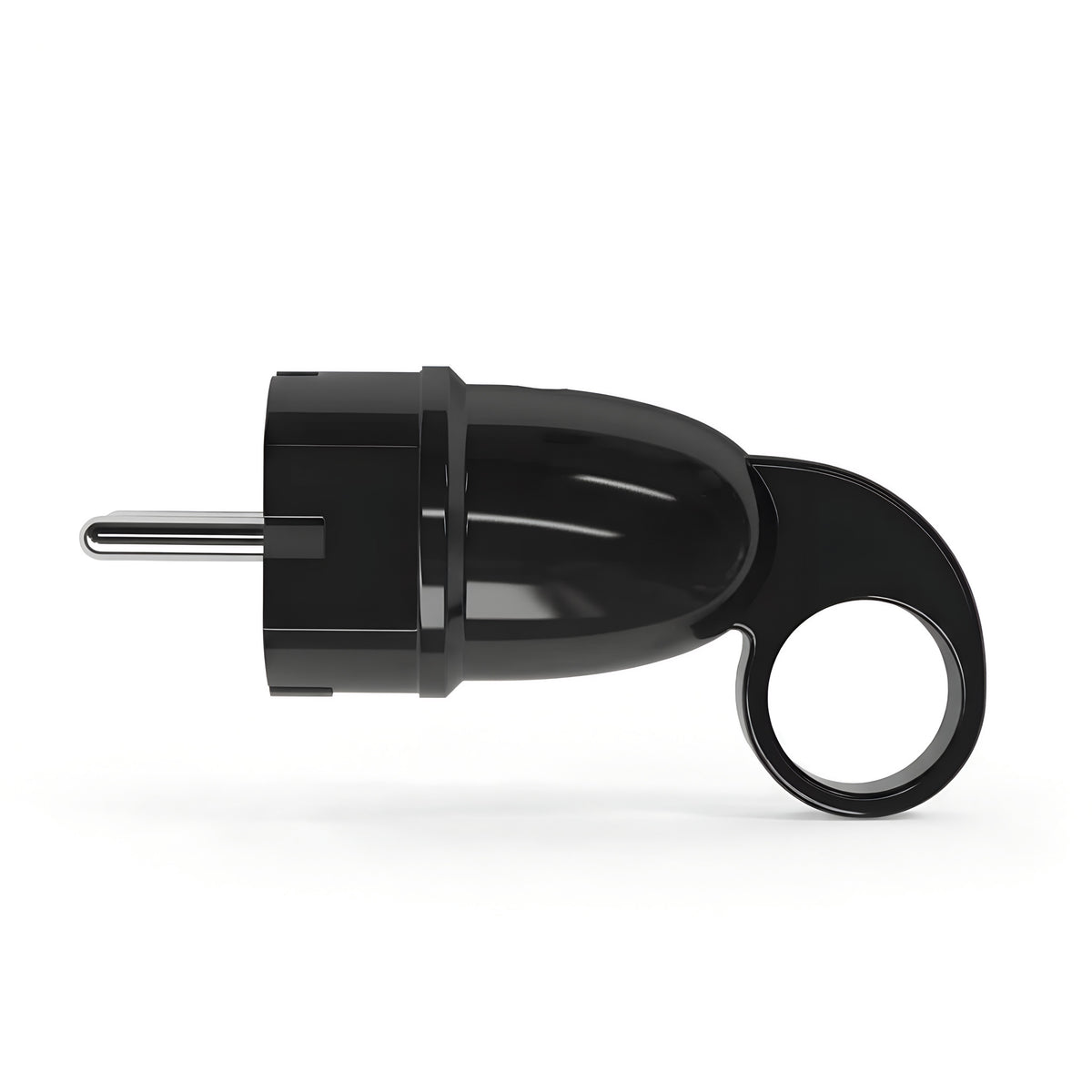 Ficha macho Schuko com anel extrator — Preto