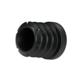 Tampão de plástico preto para acessório fêmea 1/2″ 15x21, vista de baixo: corpo oco e alhetas
