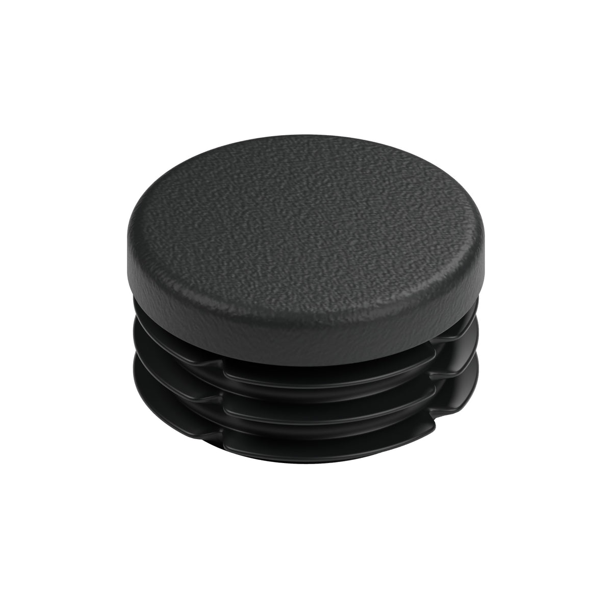 Tampão de plástico preto para acessório fêmea 3/4″ 20x27, vista de cima da cabeça plana