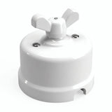 Comutador de escada em porcelana com porca borboleta — Branco / Branco