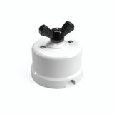 Comutador de escada em porcelana com porca borboleta — Branco / Preto