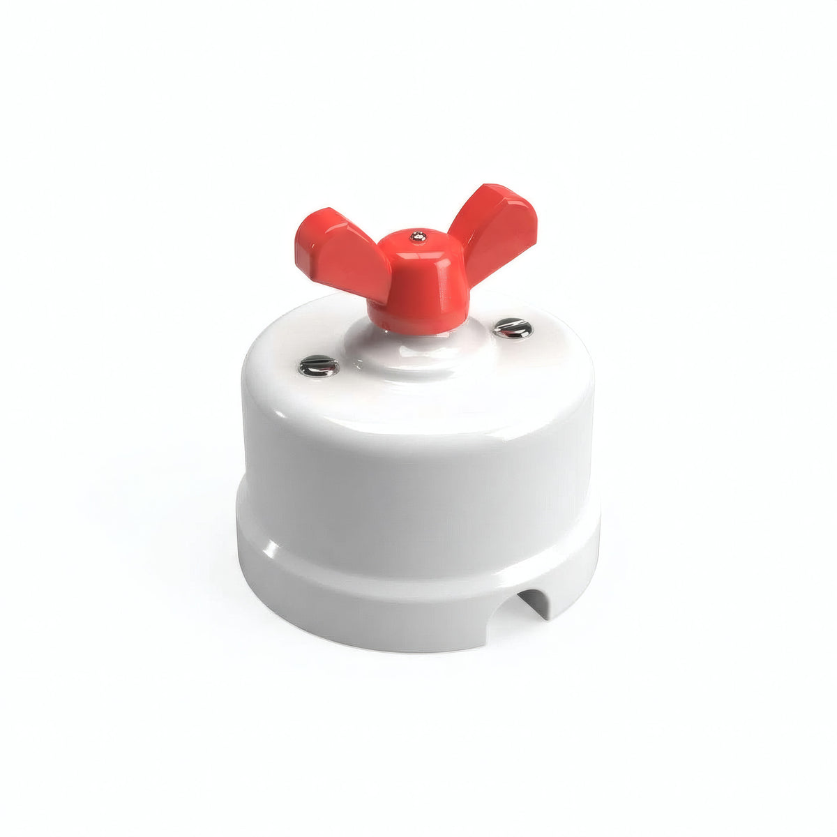 Comutador de escada em porcelana com porca borboleta — Branco / Vermelho