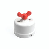 Comutador de escada em porcelana com porca borboleta — Branco / Vermelho