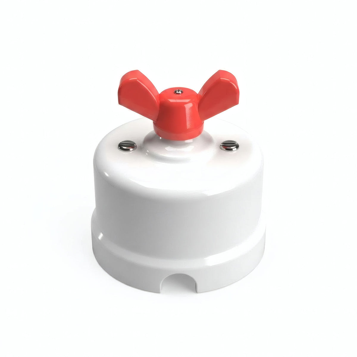 Comutador de escada em porcelana com porca borboleta — Branco / Vermelho