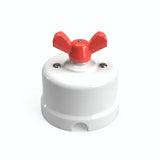 Comutador de escada em porcelana com porca borboleta — Branco / Vermelho