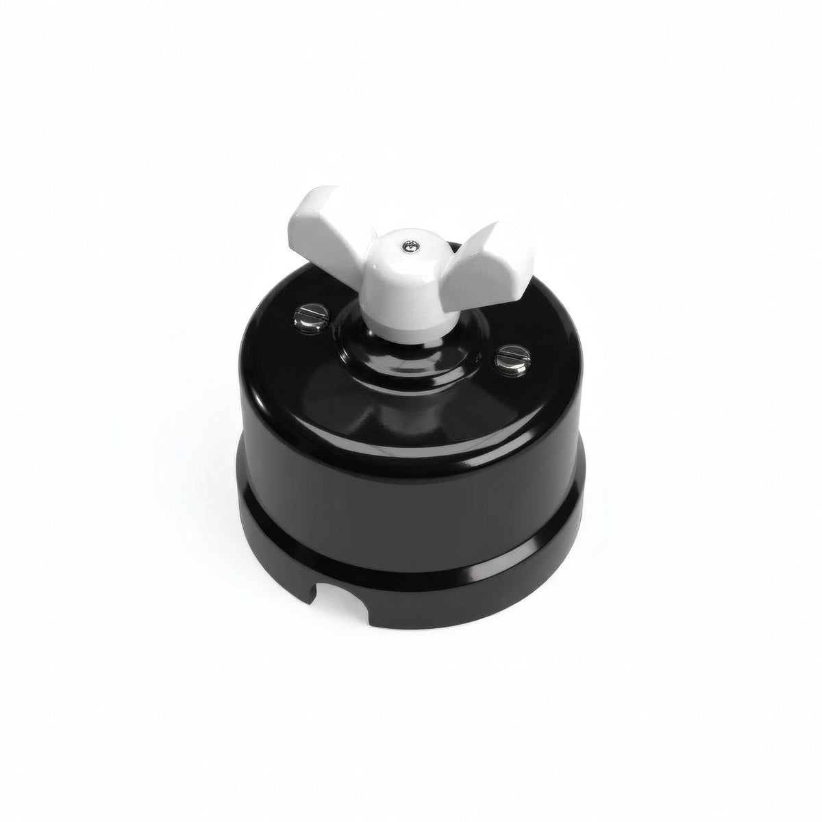 Comutador de escada em porcelana com porca borboleta — Preto / Branco