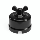 Comutador de escada em porcelana com porca borboleta — Preto / Preto