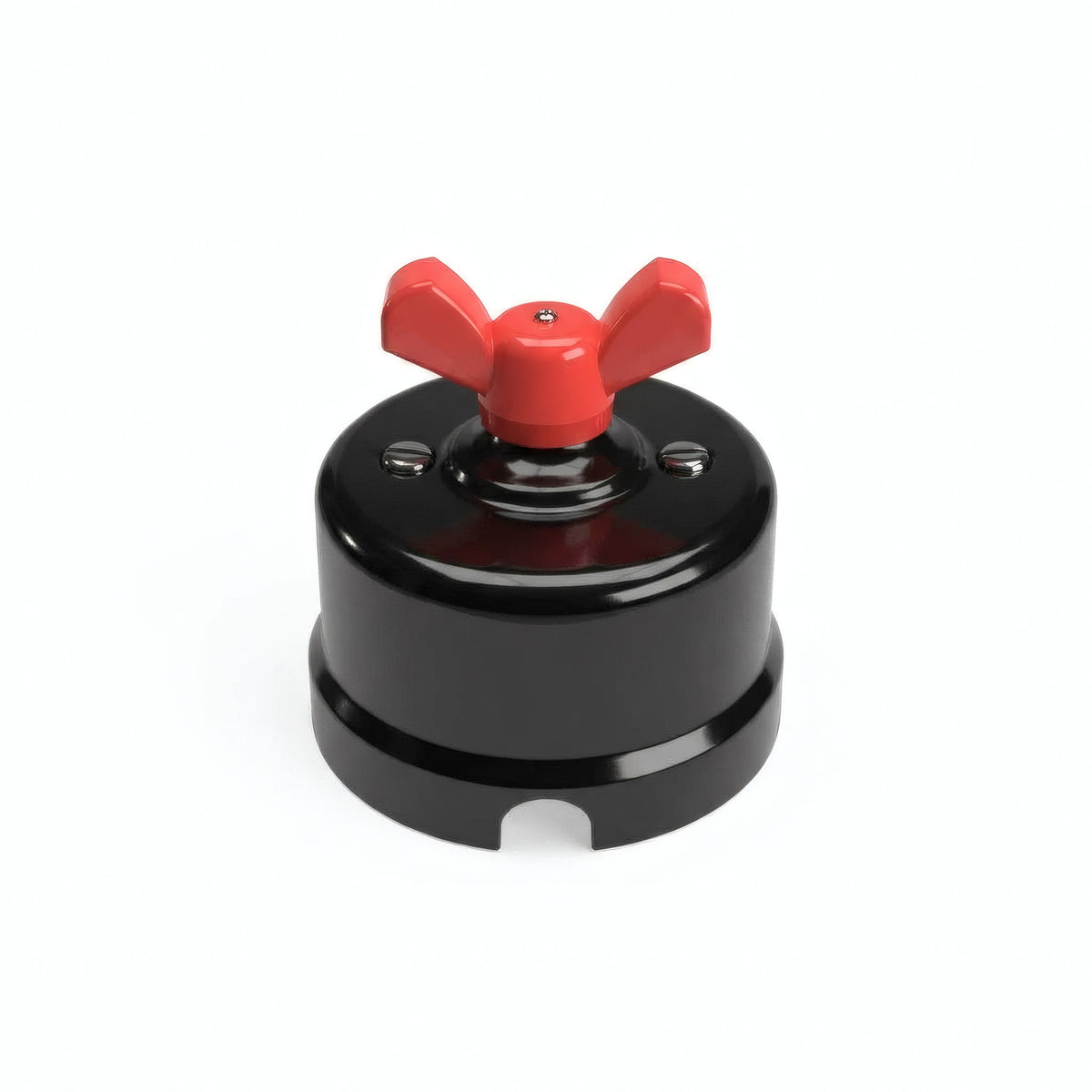 Comutador de escada em porcelana com porca borboleta — Preto / Vermelho