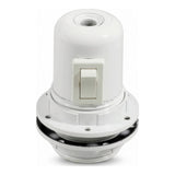 Casquilho E27 em baquelite com anel duplo e interruptor — Branco