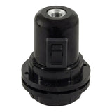 Casquilho E27 em baquelite com anel duplo e interruptor — Preto