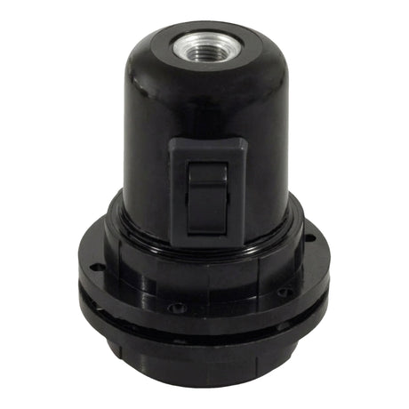 Casquilho E27 em baquelite com anel duplo e interruptor — Preto