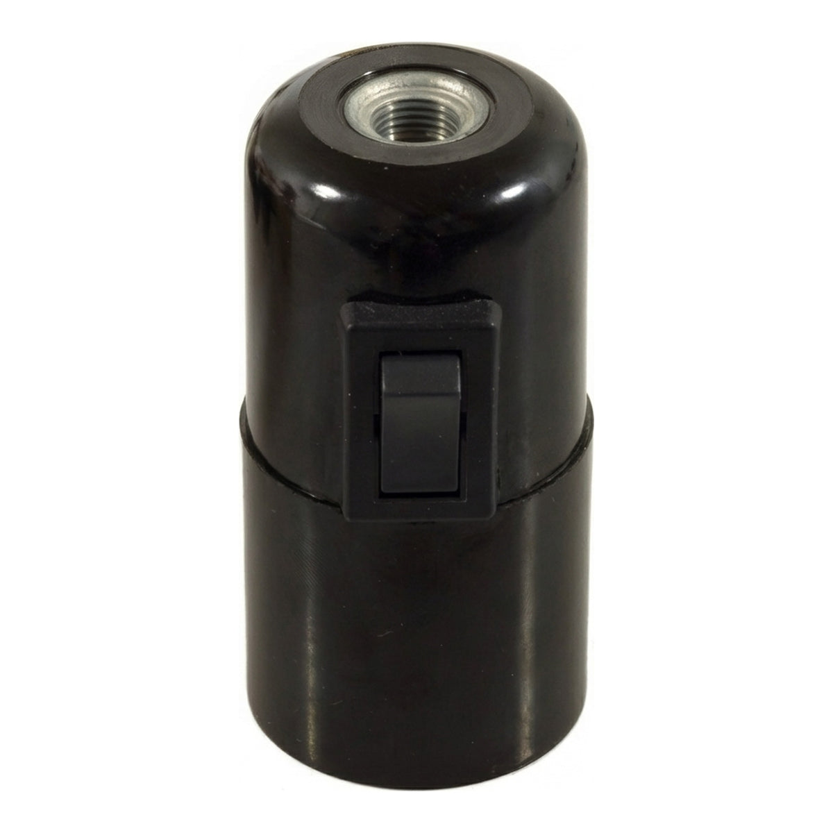 Casquilho E27 em baquelite com interruptor — Preto