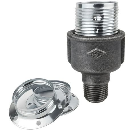 Kit de casquilho E27 em metal brilhante prateado sobre acessório 1/2'' (15x21mm) macho em ferro fundido preto económico